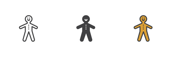 Gingerbread man cookie different style icon set