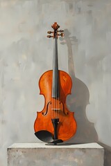 Fototapeta na wymiar Oil painting of Violin Classical music instrument, set against a minimalist soft grey background,art work for wall art, home decor and wallpaper 