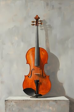  Oil painting of Violin Classical music instrument, set against a minimalist soft grey background,art work for wall art, home decor and wallpaper 