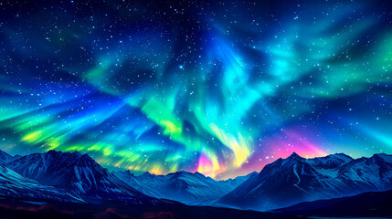 Fototapeta na wymiar Aurora Borealis Over Snowy Landscape, Magical Northern Lights