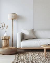 Serene interiors composition depicting a chic and minimalist living room design
