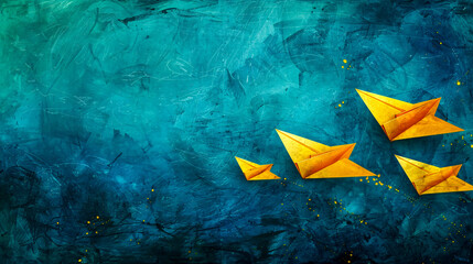 Origami paper boats, a metaphor for leadership, direction, and navigating business waters