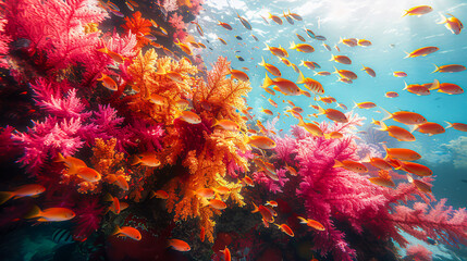 Fototapeta na wymiar Undersea Adventure, Diving in a Coral Reef with Colorful Marine Life