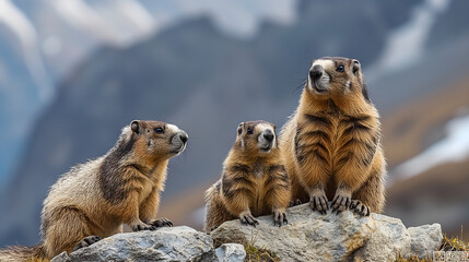 Alpine Alert: Whistling Marmot Guards Its Mountain Home - obrazy, fototapety, plakaty