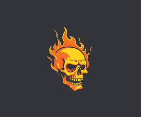skull head with fire logo design mascot