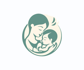 mom with baby logo design template
