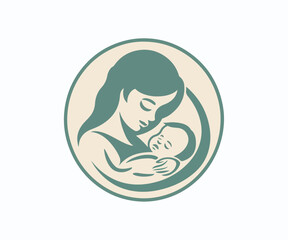 mom with baby logo design template