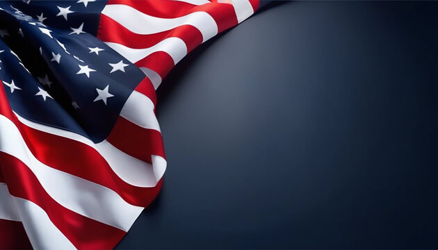 Closeup of American flag on Blue background