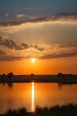 Naklejka premium The sun is setting over a body of water