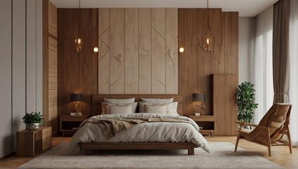 interior of a bedroom with wooden 