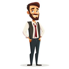 Obraz premium Cheerful Civil Servant in Flat Design Businessman Smiling in Vest and Tie