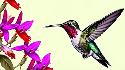 hummingbird and flowers