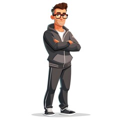 Obraz premium Cheerful Sports Coach in Flat Design Cartoon Portrait: Athletic Fitness Training