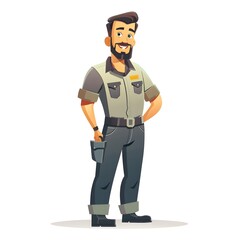 Obraz premium Cheerful Facilities Manager Electrician in Flat Design Cartoon Portrait with Tools
