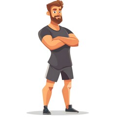 Cheerful Fitness Trainer Strikes a Confident Pose in Flat Design Cartoon