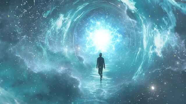 cinematic shot interstellar wanderer materializes. space universe background illustration. seamless looping overlay 4k virtual video animation background