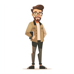 Cheerful Screenwriter in Cartoon Style Holding an on White Background