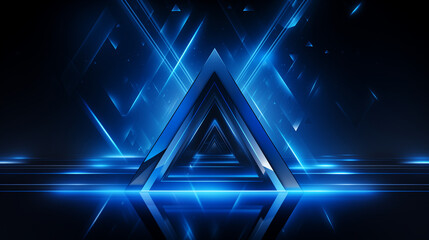 Abstract technological background with a blue triangle and rays. Virtual reality concept. Suitable for electronic music, album covers, screensavers, and illustrations related to technology themes