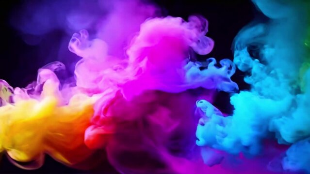 Neon color smoky background . vivid paint splash swirling, mix of colors as two chemical reaction. Foggy background, smoky background,  colorful background, smoke video.HD quality. 