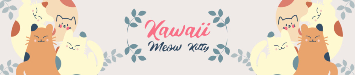 Kawaii Cats vector illustration  Smiling Kitty, cute and round-faced cat