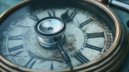The concept involves a doctor's stethoscope and a clock face to represent a scheduled appointment.