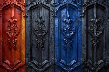 Vintage Architectural Charm, Old Wooden Doors and Metal Details - obrazy, fototapety, plakaty