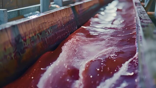 A closeup of a filtration system removing contaminants from dye production waste before it is transported for proper disposal.