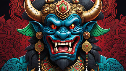 A Balinese demon in the style of a hyper detailed and colorful art style A super detailed hyper realistic digital painting of the Balinese Naga