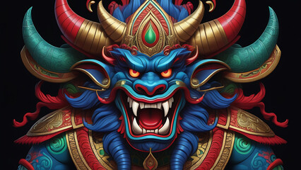 A Balinese demon in the style of a hyper detailed and colorful art style A super detailed hyper realistic digital painting of the Balinese Naga - obrazy, fototapety, plakaty