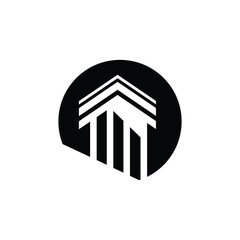 Column Pillar Logo Symbol Vector inside circle shape. Pillar greek column with circle logo design vector image