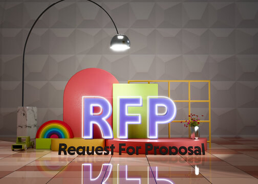 Text Acronym RFP - Request For proposal on color podium, lamp and elegant background	