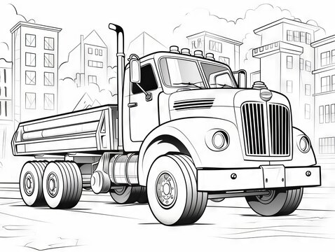 Colorful cartoon tow truck scene with bonus coloring page - engaging vector illustration for kids