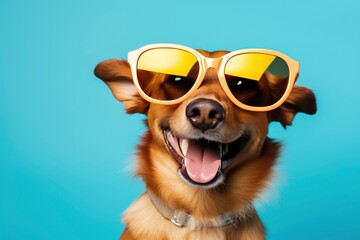 funny smile dog with sunglasses and copy space - generative ai