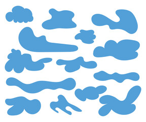 Set of blue clouds. Cloud icon, cloud shape. Set of different clouds. Collection of cloud icons