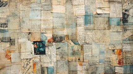 Collection of paper collage backgrounds made of antique documents with handwriting and book pages
