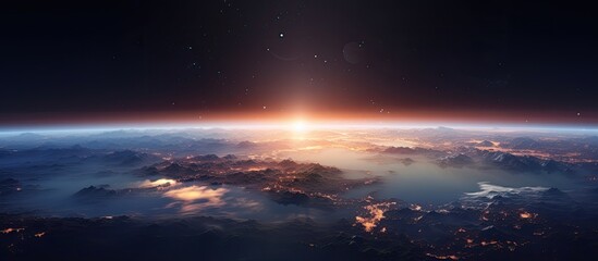 A breathtaking view of the planet Earth captured from the vastness of outer space, showcasing vivid colors and atmospheric layers - obrazy, fototapety, plakaty