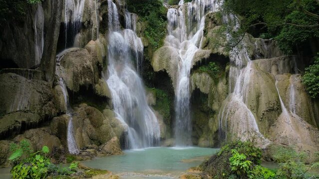Kuang Si Waterfalls Up Close In Luang Prabang Laos Static Tilt Up