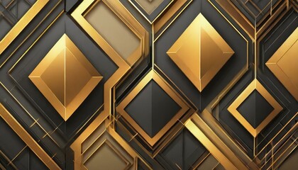 Gilded Symmetry: Abstract 3D Rhombus Hexagonal Texture Wall with Futuristic Flair"
