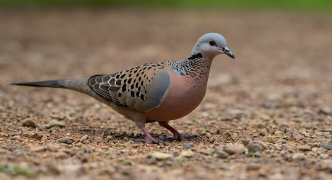 Spotted dove ( Scientific name Spilopelia chinensis ) on the ground with copy space background. Selective focus and shallow depth of field.geneative ai