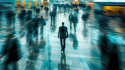 Fototapeta premium The Solitary Strategist: A Singular Vision Amongst the Crowds of Commerce