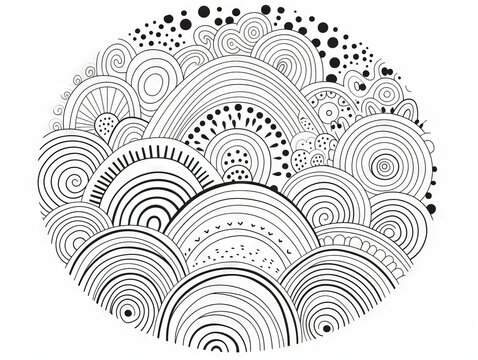 Enchanting circular rainbow doodles - monochrome patterns for creative coloring