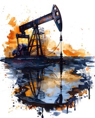 Vector illustration of an oil rig Use for lessons on oil drilling, energy, petrochemicals or engineering, for presentations on energy business, investment, technology, oil price or the environment.