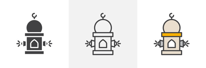 Islamic Takbir Prayer and Worship Icons. Devotional Calling and Religious Symbols