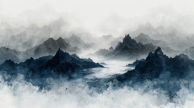 Chinese wind wallpaper, ink wash, new Chinese style, landscape painting, golden brushstrokes. Painting. Modern Art. Posters, cards, murals, prints. Abstract art background.