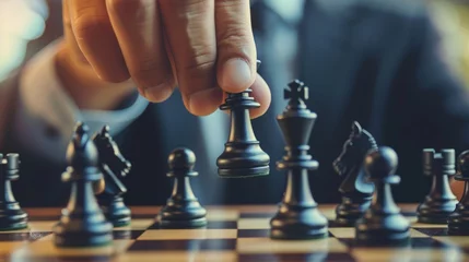 Tuinposter chess battle, victory, success, leader, teamwork, business strategy . business man wear business suit move prepare move king chess pieces, plan strategy lead successful business competition leader © pinkrabbit