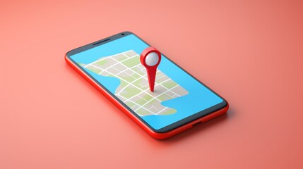 Smartphone with map, 3D Map pins, GPS, navigator pin checking points, 3D World Map icon, technology and application mobile smart phone with mobile, delivery tracking, transportation, generate by AI.
