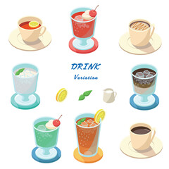カフェドリンクのセット_アイソメトリックのイラスト