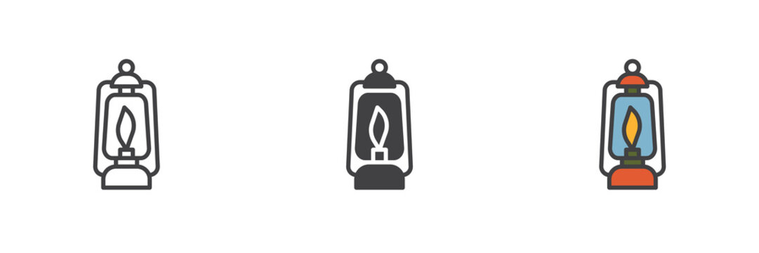 Lit lamp different style icon set