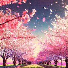 Cherry Blossom Tree Road 벚꽃나무길 - obrazy, fototapety, plakaty