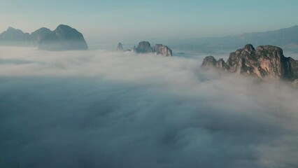 Landscape of Morning Mist with Mountain Layer at Meuang Feuang